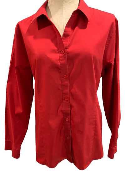 XL Chico's Women's Red Button Up Blouse Cotton Collared Shirt