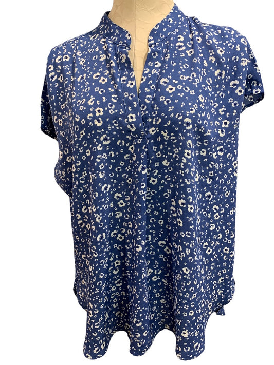 Large W5 Women's Short Dolman Sleeve Pullover Blue Floral Blouse