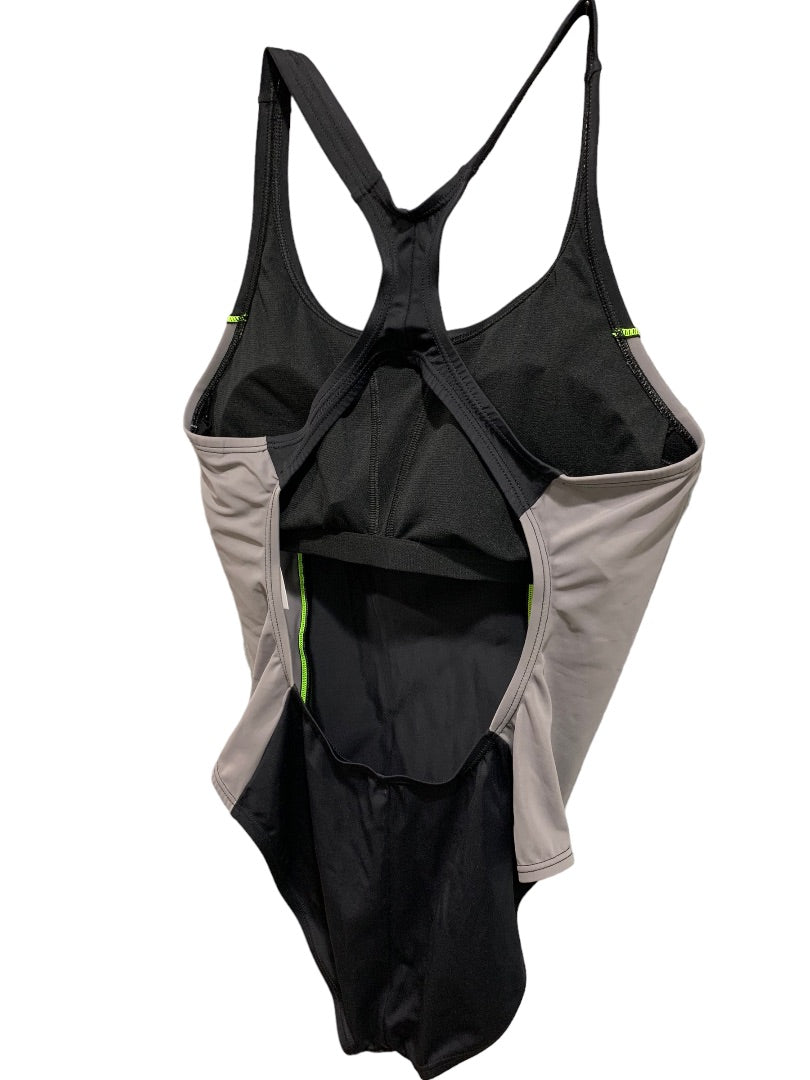 Large Nike Women's Black Gray Athletic Racing One Piece Swimsuit New NESS9362