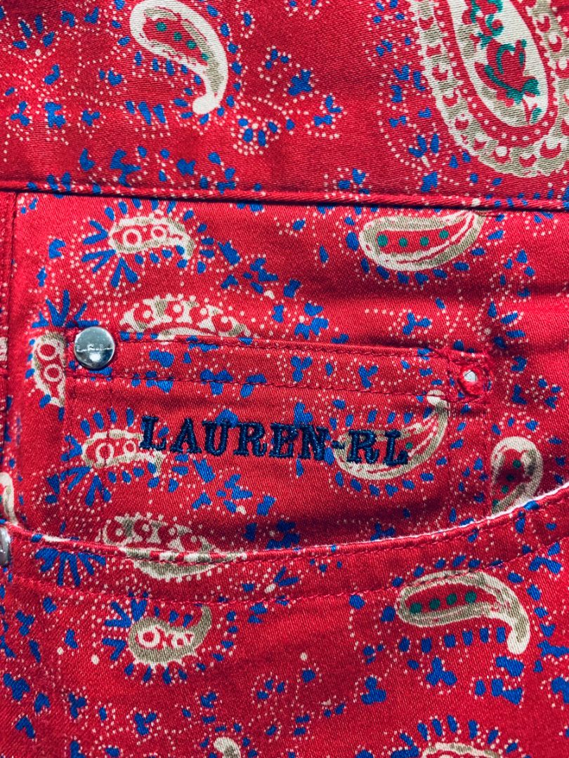 Size 8 Lauren Jeans Co. Women's Red Paisley Print Capri Pants Stretch Cotton