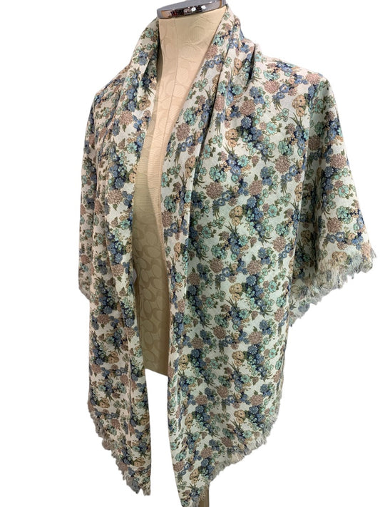 Women's Sheer Raw Edge Shawl 48" Square Wrap Muted Floral Print Retro