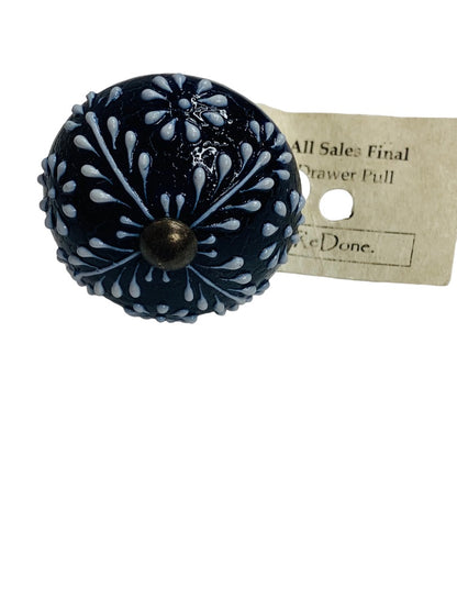 Blue Glass Drawer Pull Rustic Vintage Design Look 2" Diameter 1.25" Bolt New