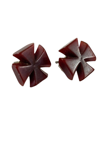 Vintage Small Brown Acrylic Cross Earrings Post Pierced .5"