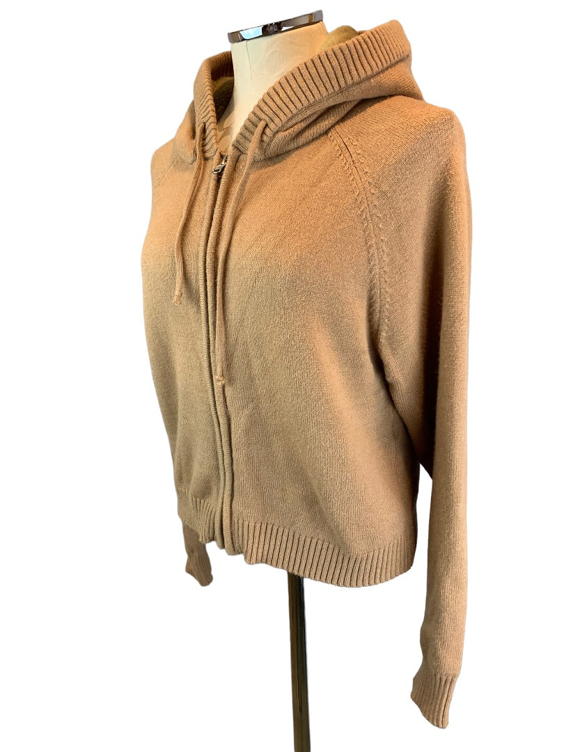 Large Central Park West Women's Camel Color Full Zip Hooded Sweater