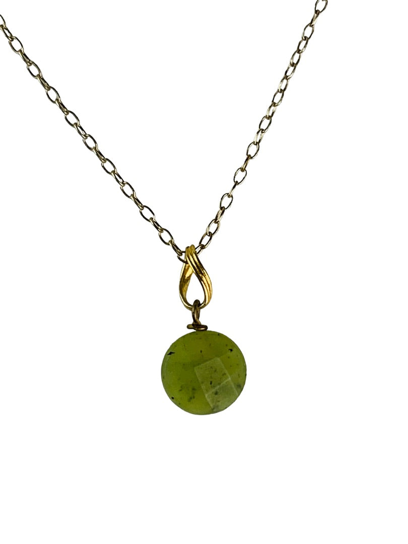 Delicate Goldtone 18" Necklace Green Faceted Removable Stone Pendant