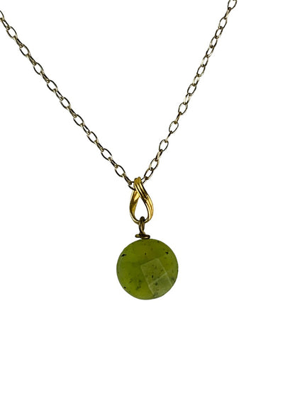 Delicate Goldtone 18" Necklace Green Faceted Removable Stone Pendant