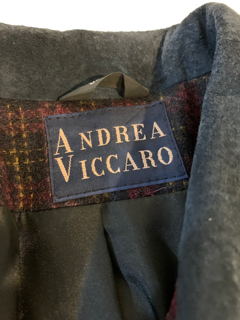 14 Andrea Viccaro Women's Wool Crop Blazer Suede Collar Y2K Vintage