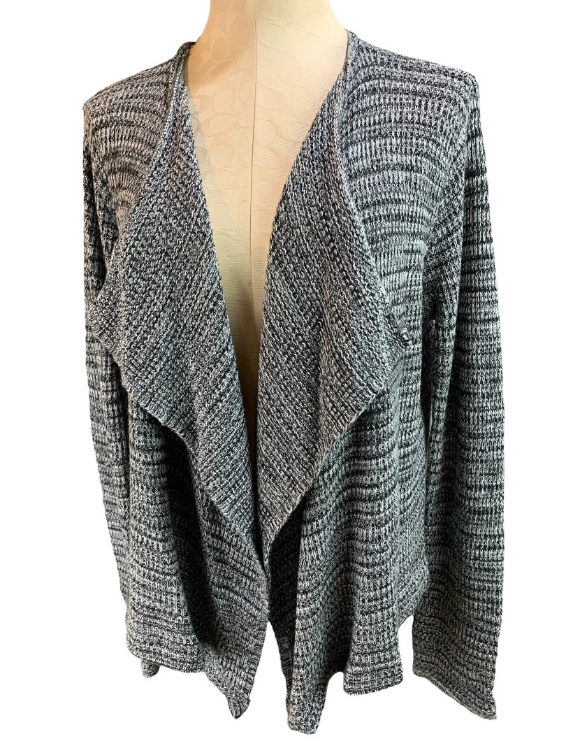 Medium eight eight eight Women's Gray Blue Marled Knit Open Cardigan Drape Front