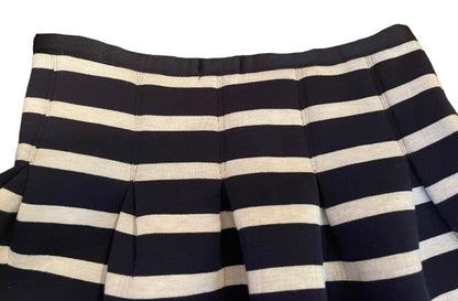 XS Gap Striped Side Zipper Flare Mini Skirt Navy White Ponte Knit