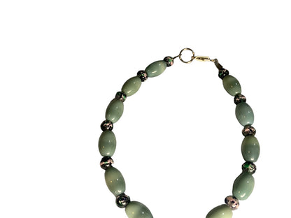 Large 8" Beaded Gray Green Glass Clasp Bracelet Spacers