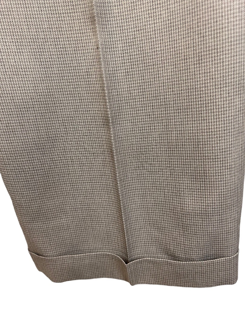 36 x 32 Haggar Men's Brown Micro Houndstooth Cuffed Dress Pants