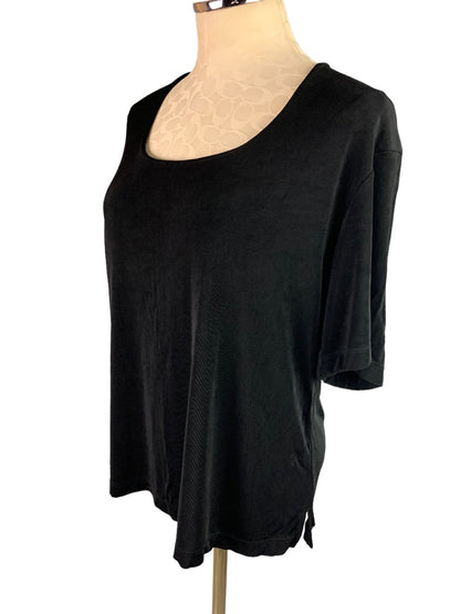 XL Chico's Travelers Women's Black Short Sleeve Travel Knit Top Scoop Neck