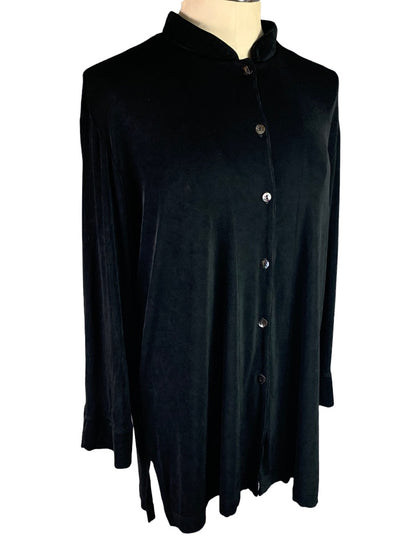 XL Chico's Travelers Button Down Black Travel Knit Shirt Tunic Top Lagenlook