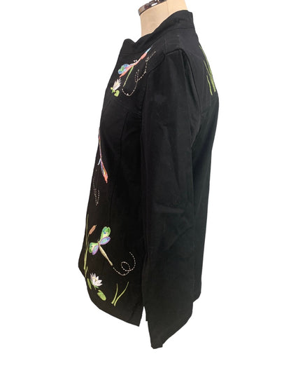 Medium Quacker Factory Women's New Embroided Dragonfly Full Zip Lightweight Jacket