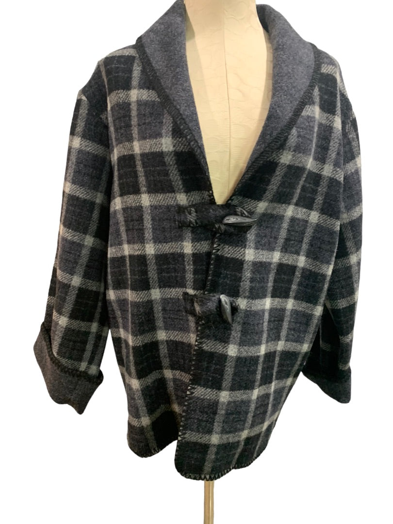 Large Petite Marsh Landing Petites Women's Gray Plaid Wool Blend Toggle Closure Coat Jacket