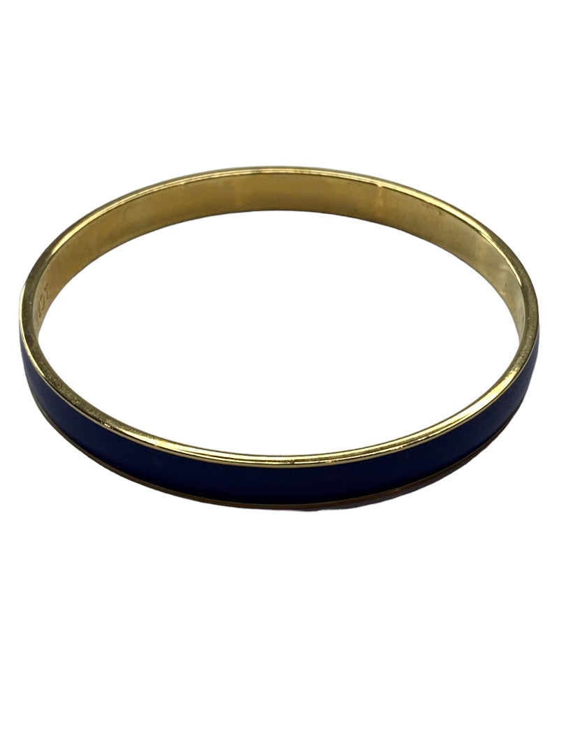 J.Crew Signed Bangle Bracelet Blue Enameled and Goldtone 2.5 Inch Diameter