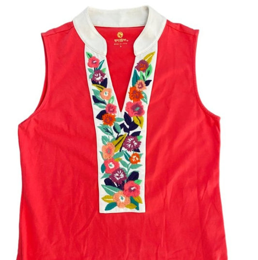 Small Spartina Sleeveless Embroidered V-Neck Top Blouse