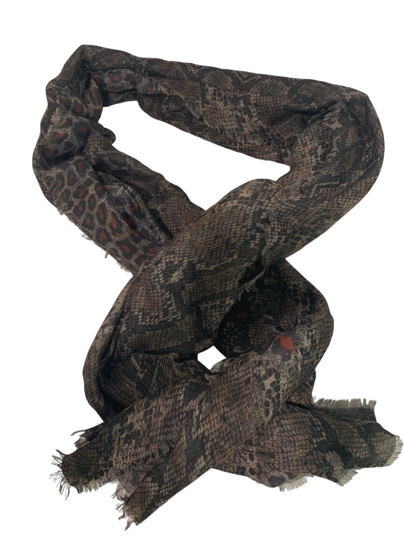 Charlie Paige Sheer Animal Print Snakeskin Reversible Brown Rust Lightweight Scarf 28 x 72
