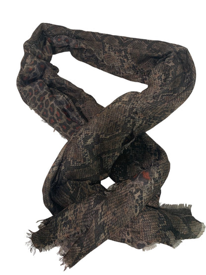 Charlie Paige Sheer Animal Print Snakeskin Reversible Brown Rust Lightweight Scarf 28 x 72