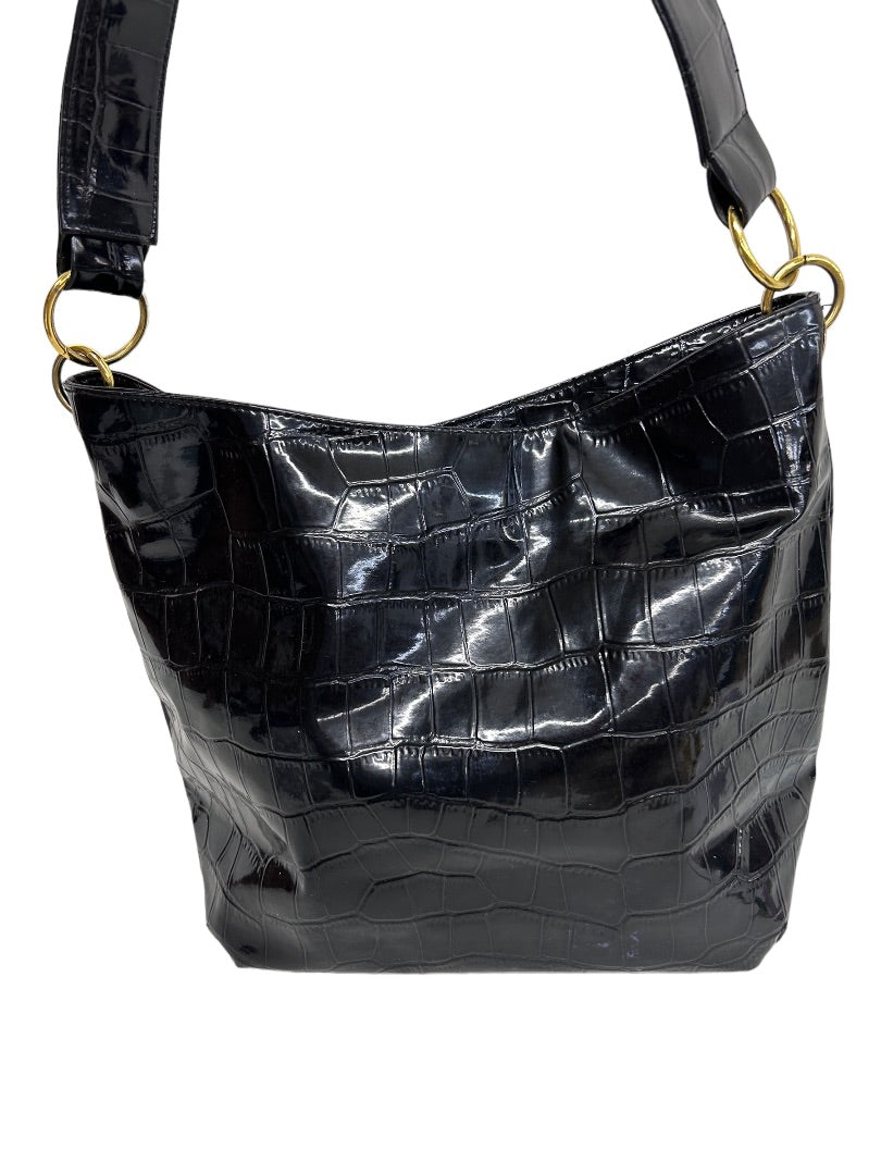 Embossed Croc Black Vegan Patent Shoulderbag Hobo Style Unbranded