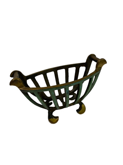 Small Metal Basket Made in Israel 4.5"l x 2.5"h Green Paint Brass