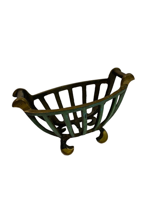 Small Metal Basket Made in Israel 4.5"l x 2.5"h Green Paint Brass