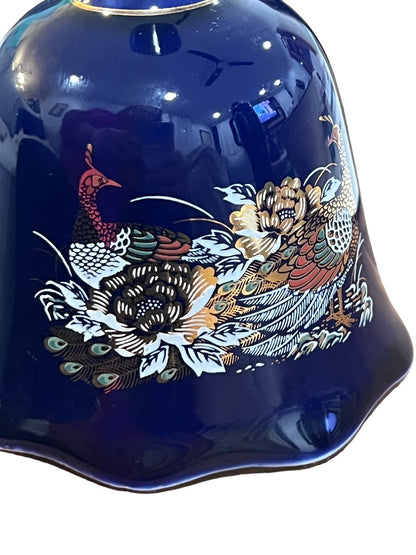 Blue Pheasant and Foliage Porcelain Bell Metallic Art