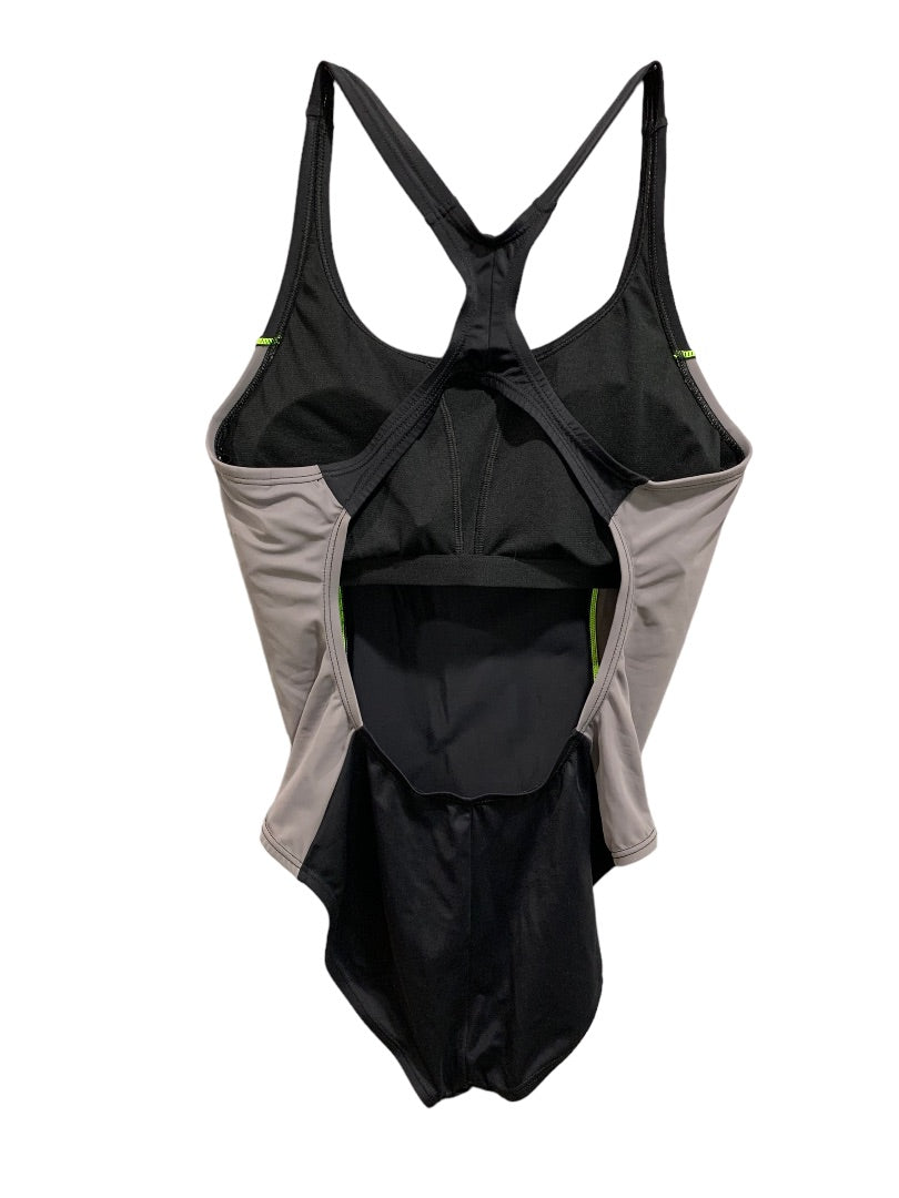 Large Nike Women's Black Gray Athletic Racing One Piece Swimsuit New NESS9362