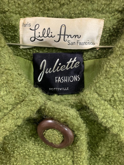 Small Lilli Ann Green Vintage 1960s Skirt Suit Boucle Brown Plastic Buttons