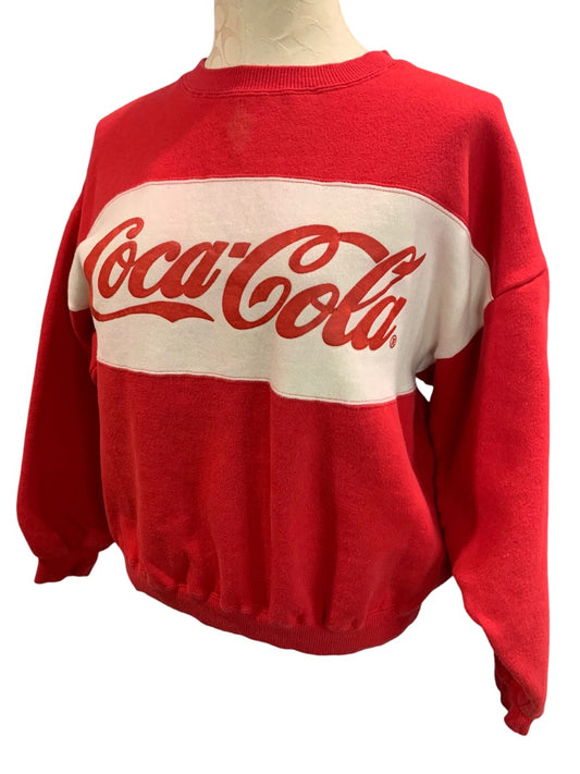 Small Vintage 1980s Coca-Cola Red White Adult Crew Neck Sweatshirt Pullover