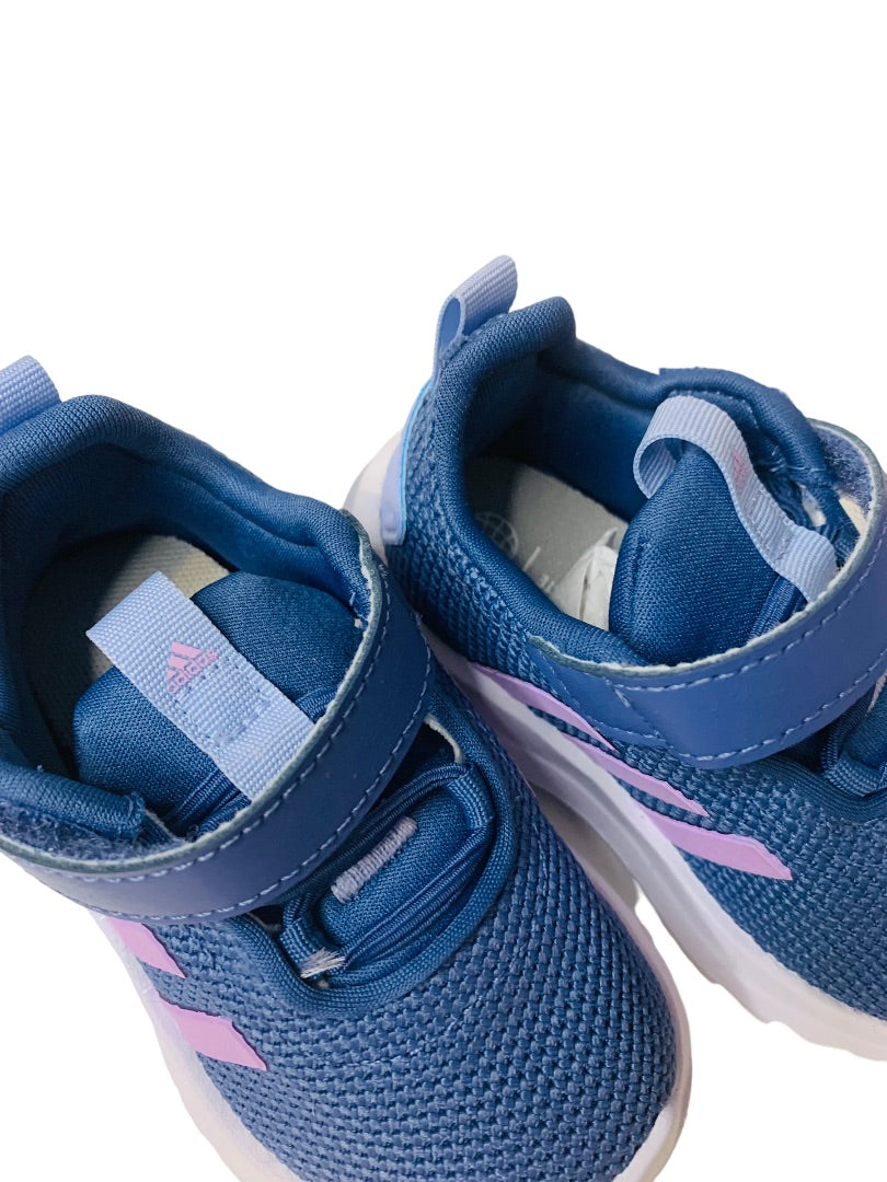 5K Adidas Blue Purple Kids Pull On Sneakers Adjustable Strap Racer TR23