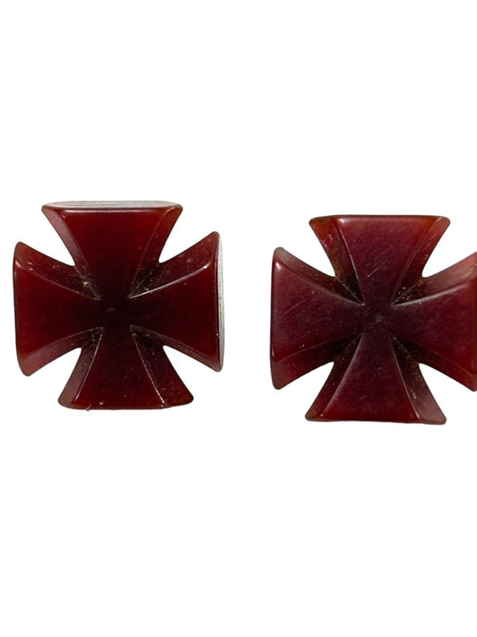 Vintage Small Brown Acrylic Cross Earrings Post Pierced .5"