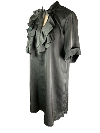 Large Gap New Charcoal Gray Satin Shift Dress Ruffle Front Short Sleeve