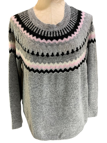 Small Cliche Pink Gray Women's Pullover Loose Fit Sweater Silver Threads