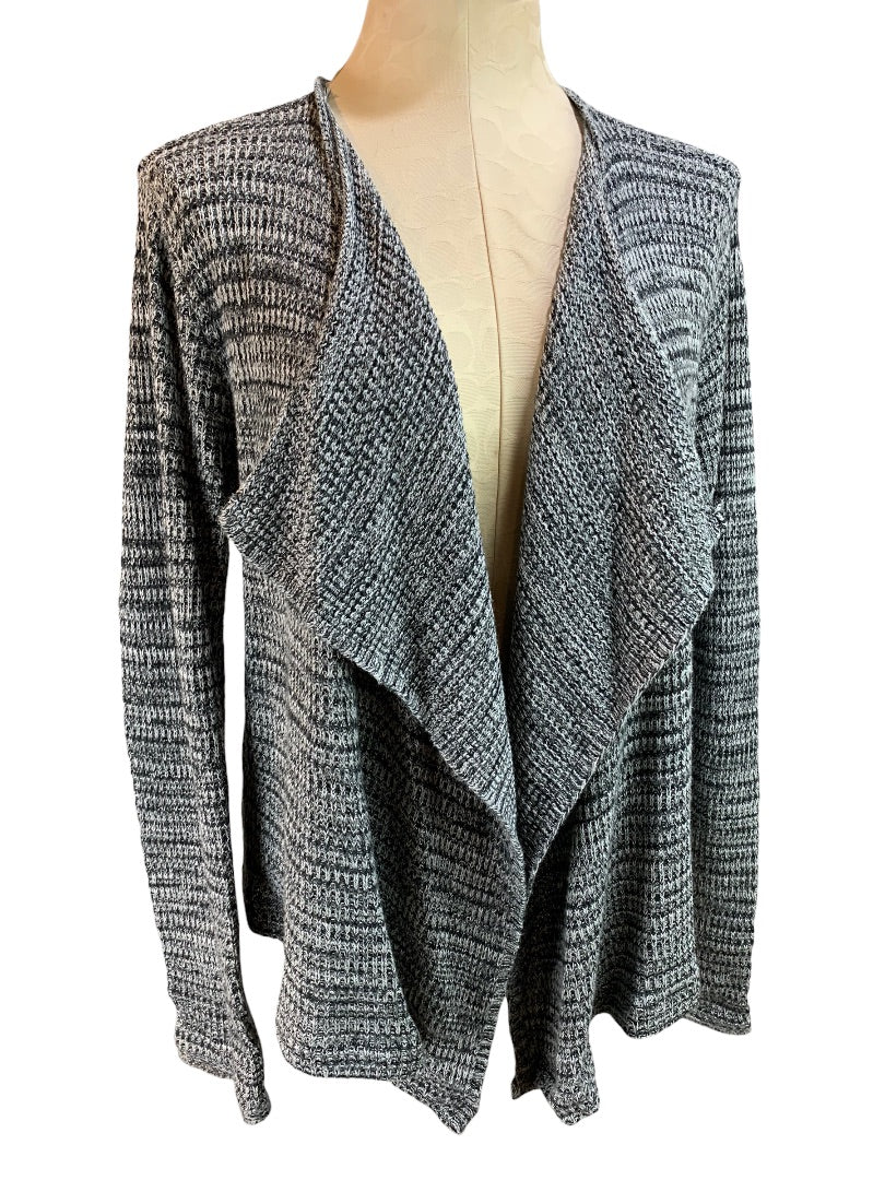 Medium eight eight eight Women's Gray Blue Marled Knit Open Cardigan Drape Front