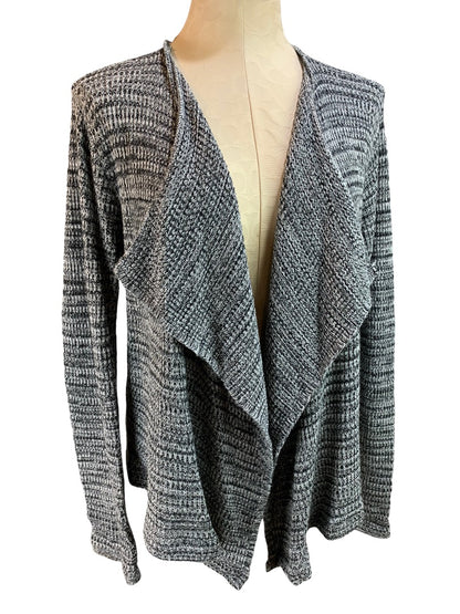 Medium eight eight eight Women's Gray Blue Marled Knit Open Cardigan Drape Front