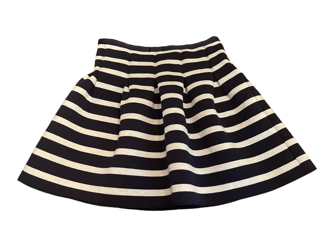 XS Gap Striped Side Zipper Flare Mini Skirt Navy White Ponte Knit