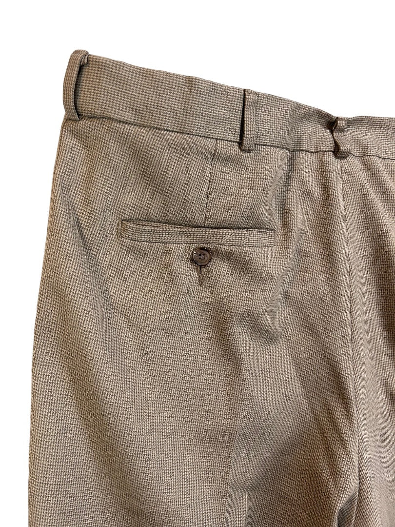 36 x 32 Haggar Men's Brown Micro Houndstooth Cuffed Dress Pants