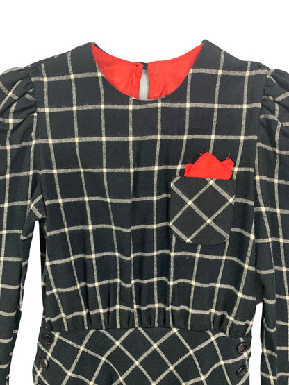 11/12 Prince David 1980s Business Wear Black White Winter Dress Red Pocket Square