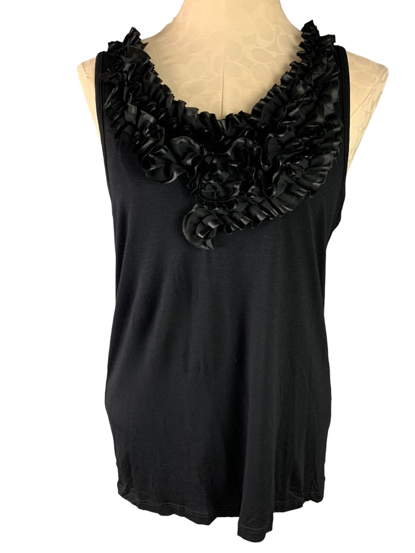 Large Status by Chenault Women's New Black  Ruffle Neck Tank Top Sleeveless