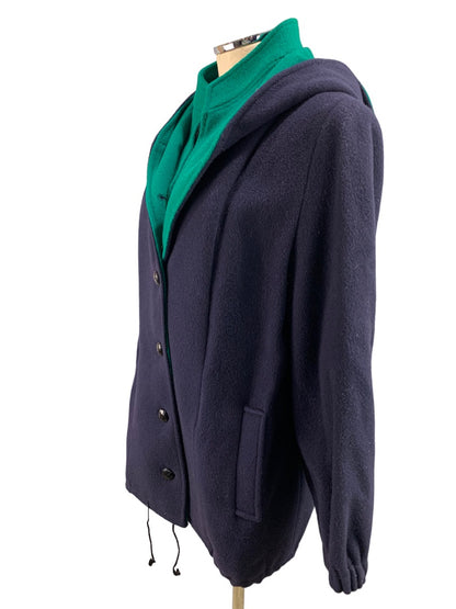 11/12 International Scene Women's Wool Blend Navy and Green Winter Coat Vintage 1980s