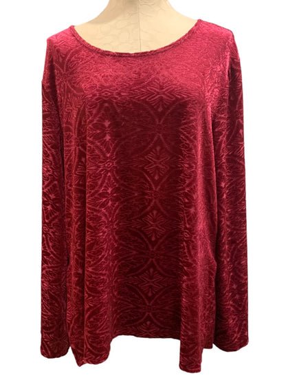 18/20W Cato Woman Textured Velour Raspberry Red Blouse Bell Flared Sleeve Stretch