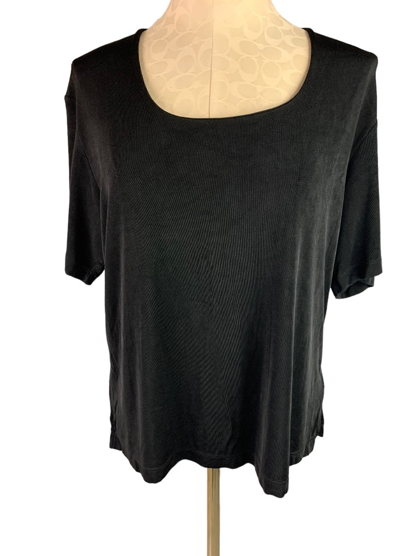 XL Chico's Travelers Women's Black Short Sleeve Travel Knit Top Scoop Neck