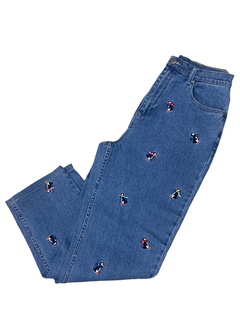 Size 10 Quacker Factory Women's Embroidered Penguin Mom Jeans