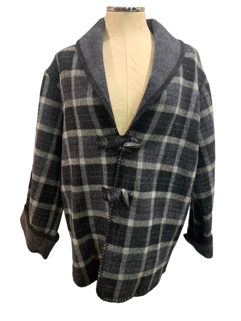 Large Petite Marsh Landing Petites Women's Gray Plaid Wool Blend Toggle Closure Coat Jacket