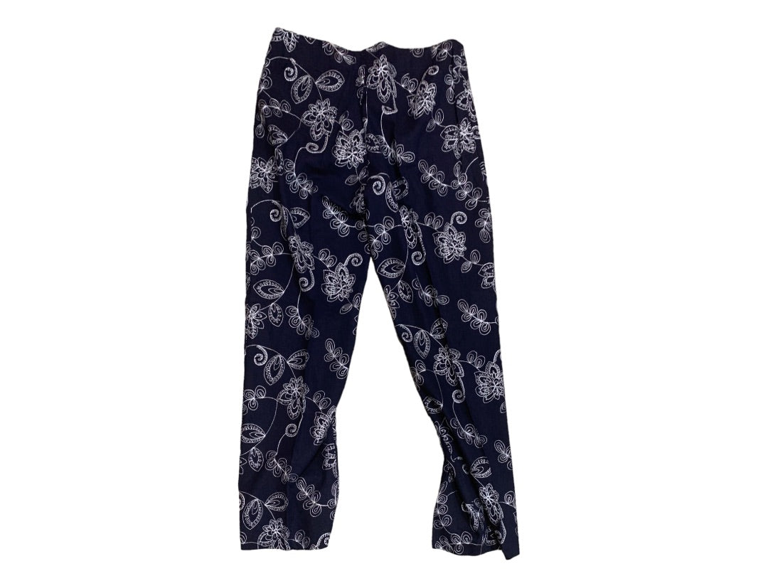 Size 10 Collection Harve Benard Women's Navy Blue Embroidered New Linen Blend Pants