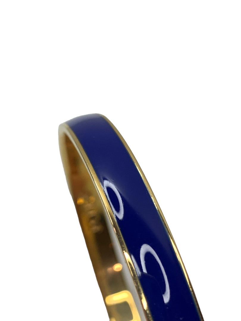 J.Crew Signed Bangle Bracelet Blue Enameled and Goldtone 2.5 Inch Diameter