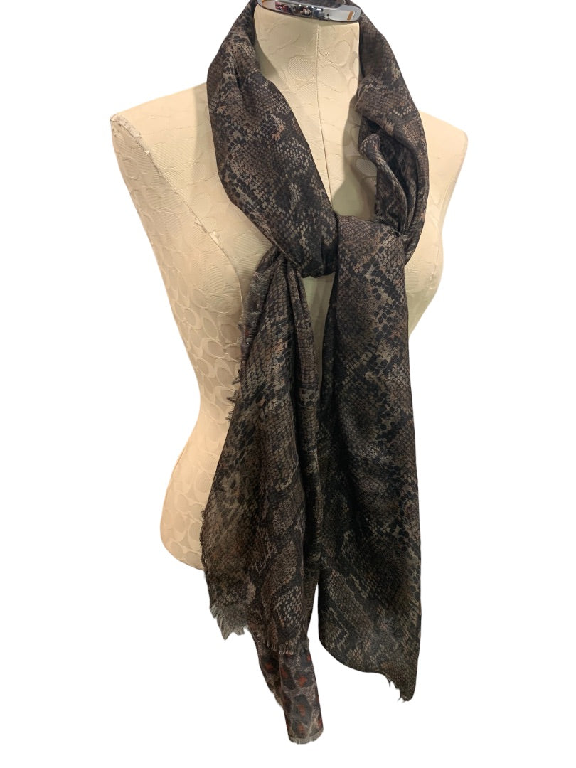 Charlie Paige Sheer Animal Print Snakeskin Reversible Brown Rust Lightweight Scarf 28 x 72