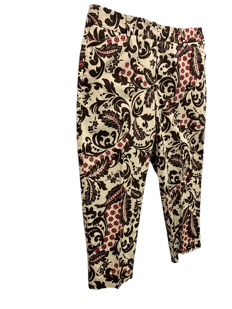 Size 12P Talbots Petites Women's Brown Print Capri Pants Stretch