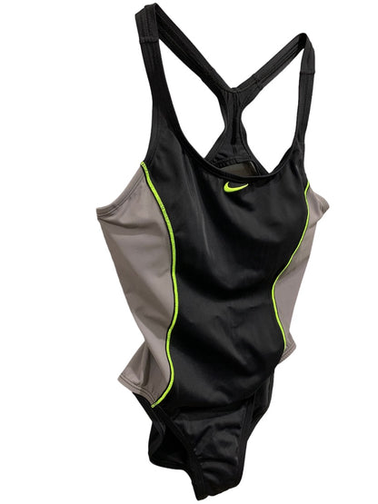 Large Nike Women's Black Gray Athletic Racing One Piece Swimsuit New NESS9362